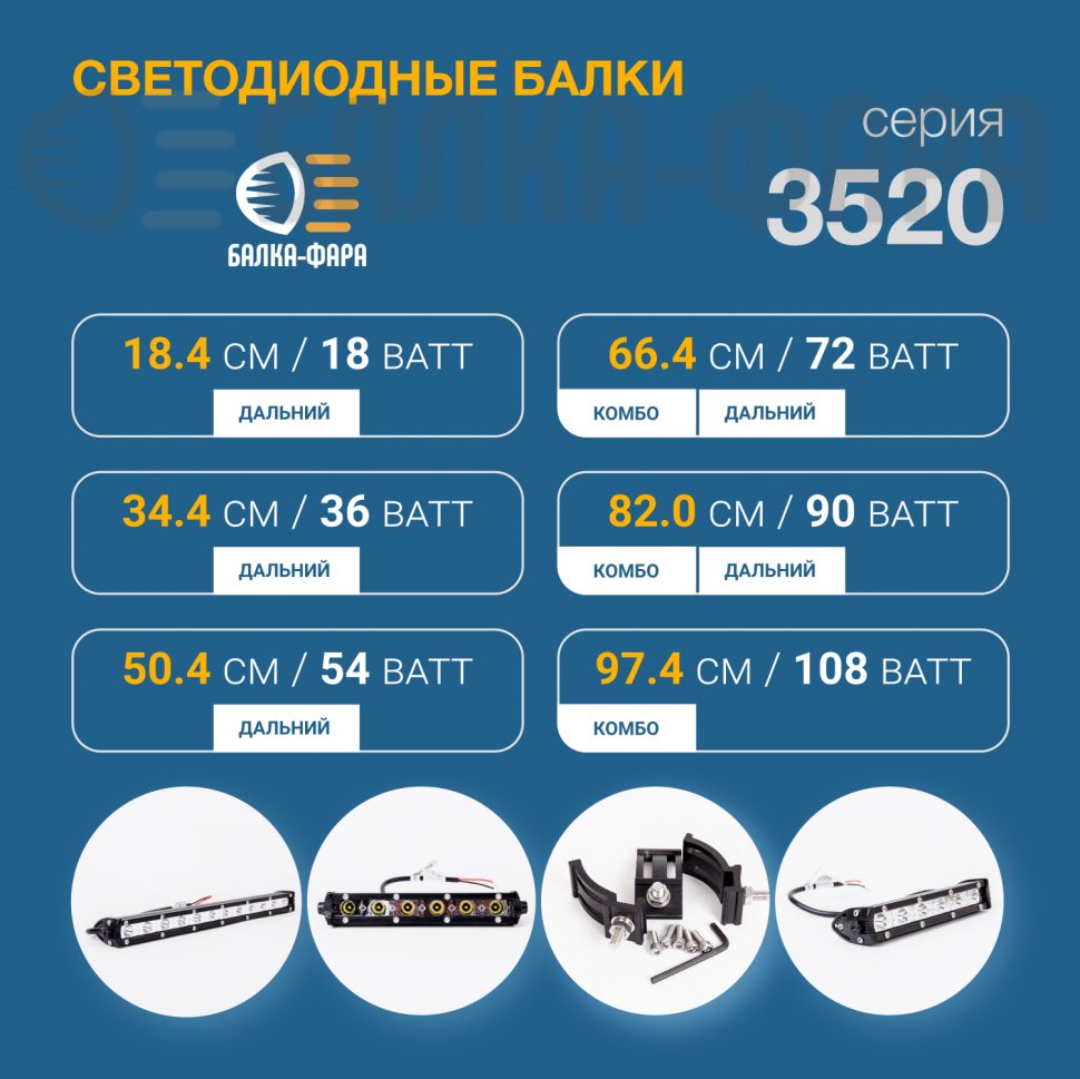 Тонкая балка дальнего света, 36 Ватт, серия 3520